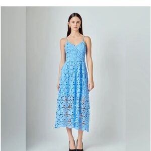 Endless Rose by Anthropologie Light Blue Lace Midi Dress size Medium